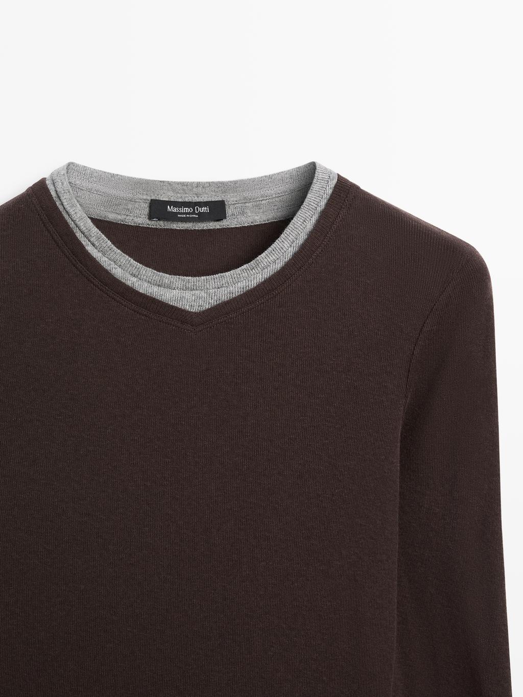 Double collar cotton blend T-shirt