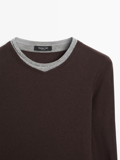 Double collar cotton blend T-shirt