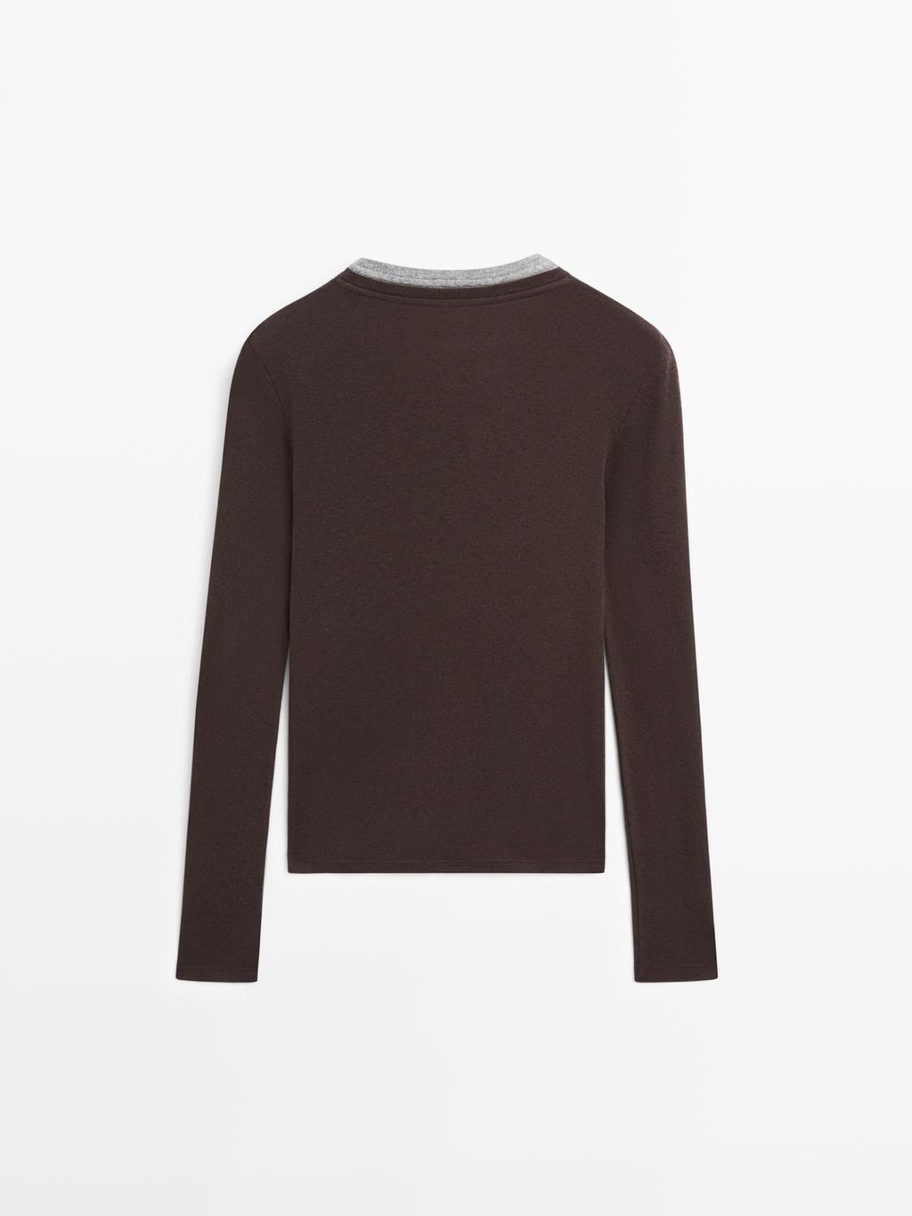 Double collar cotton blend T-shirt