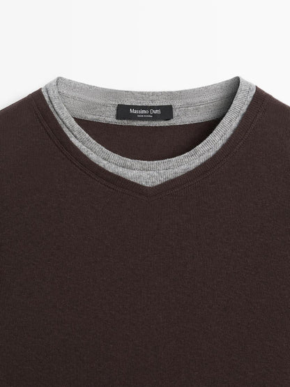 Double collar cotton blend T-shirt