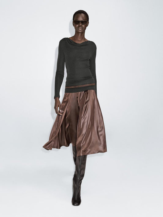 Long sleeve T-shirt with draped neckline