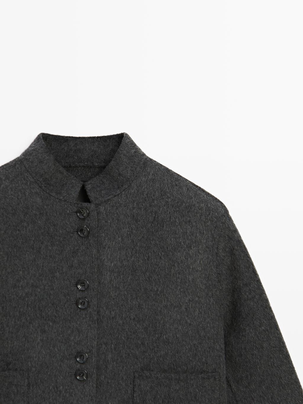Short double-breasted wool blend jacket