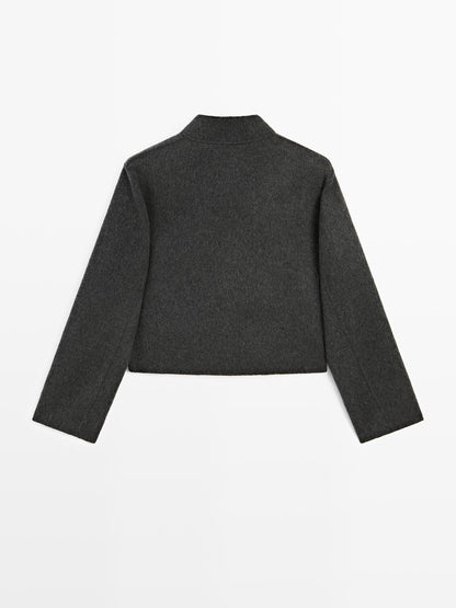 Short double-breasted wool blend jacket