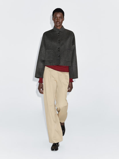 Short double-breasted wool blend jacket