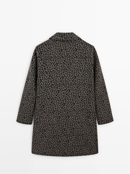 Wool blend animal print coat