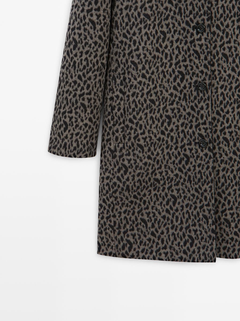 Wool blend animal print coat