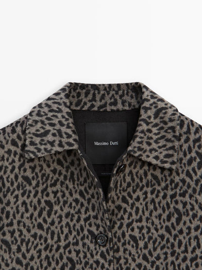 Wool blend animal print coat
