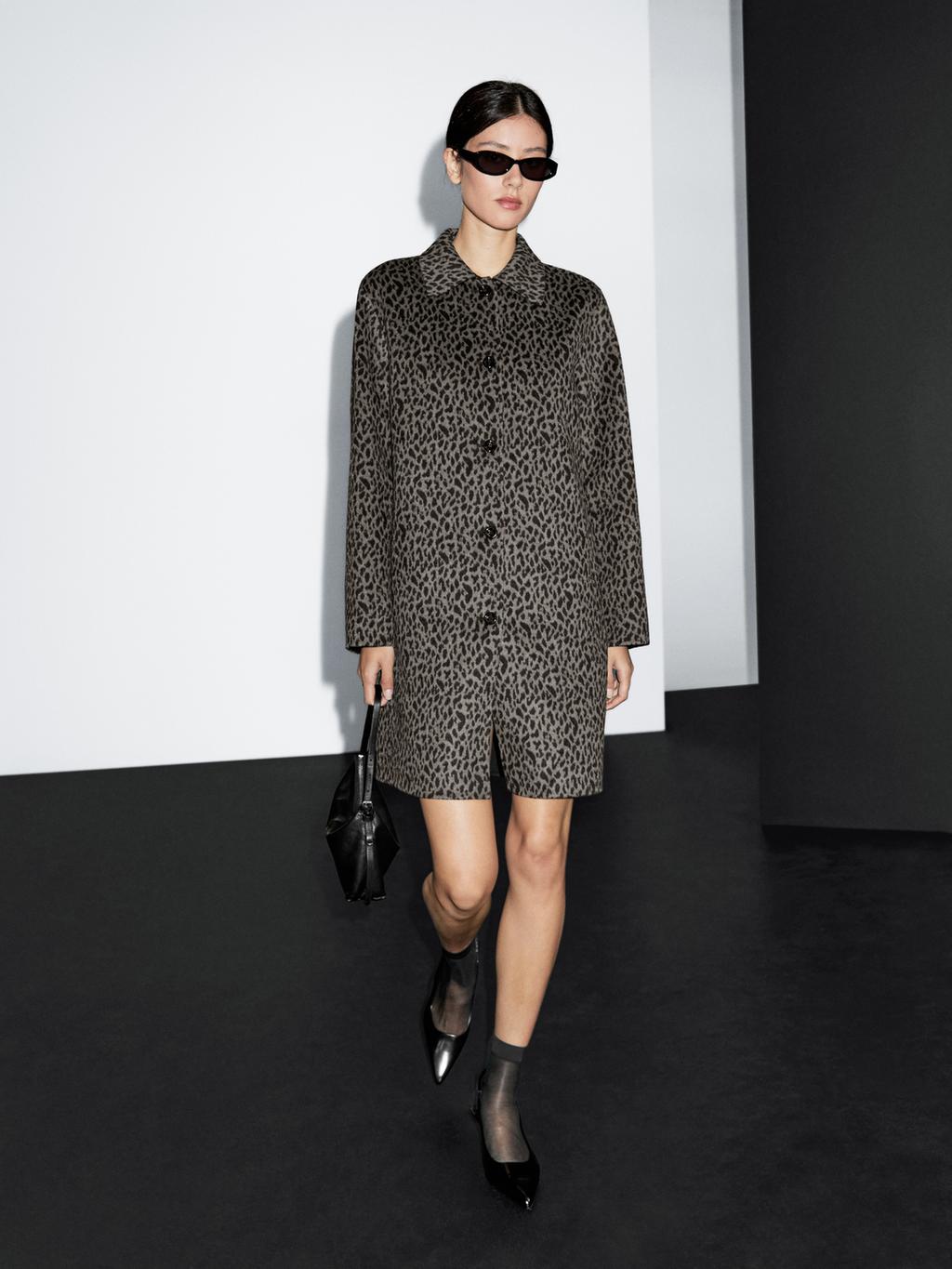 Wool blend animal print coat