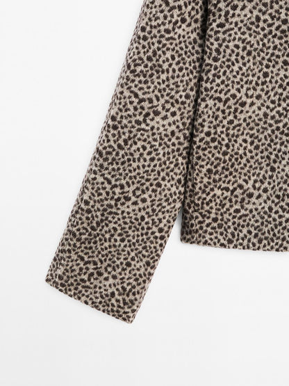 Short wool blend animal print coat