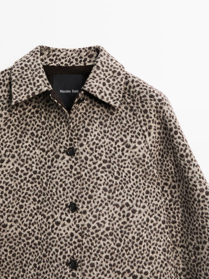 Short wool blend animal print coat