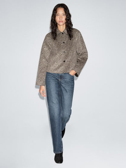 Short wool blend animal print coat