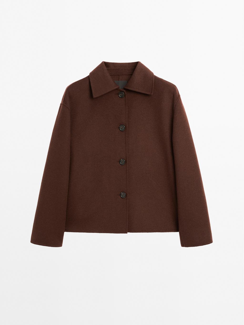 Short wool blend jacket with shirt collar