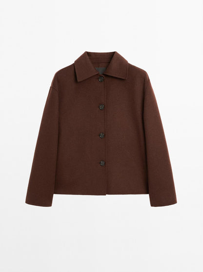Short wool blend jacket with shirt collar