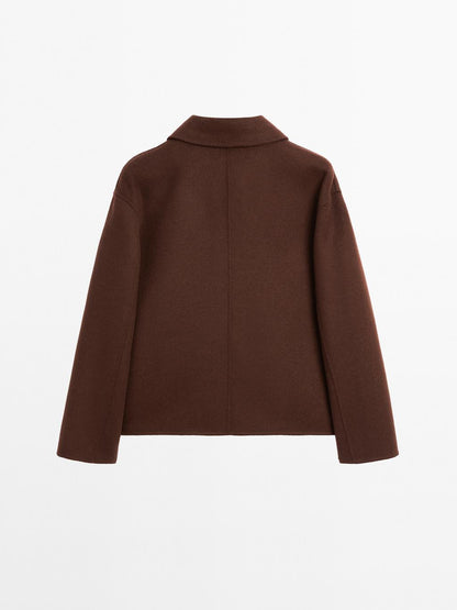 Short wool blend jacket with shirt collar