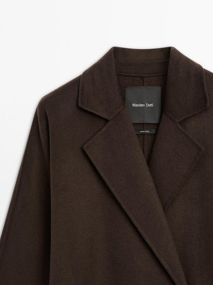 Long double-breasted wool blend coat