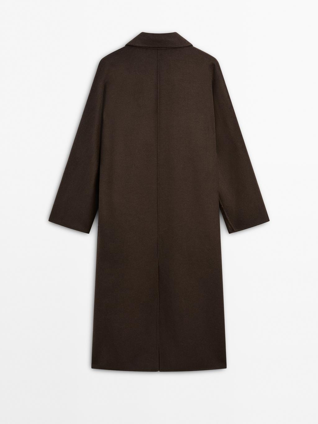 Long double-breasted wool blend coat