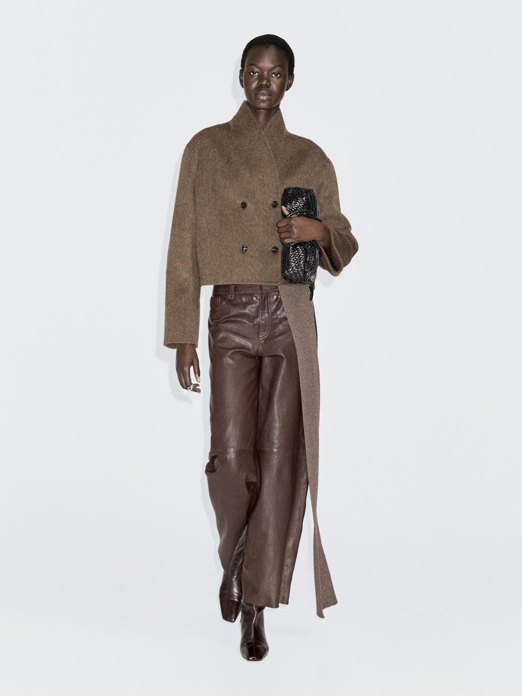 Short wool blend double-breasted jacket