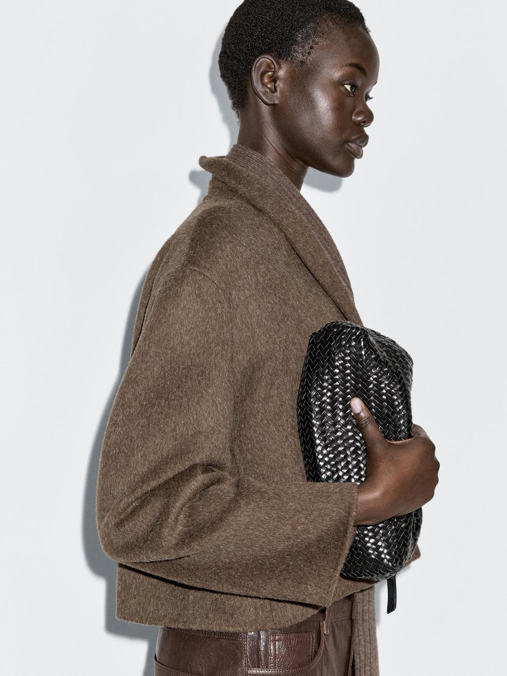 Short wool blend double-breasted jacket