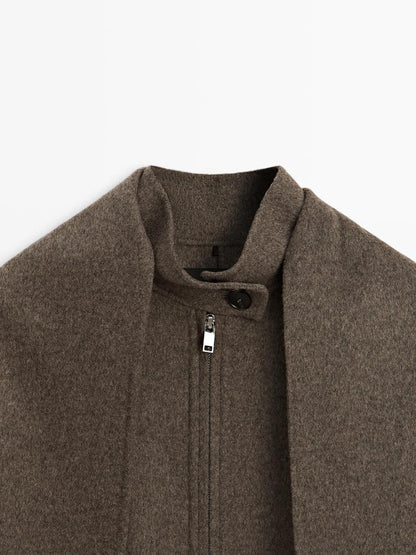 Wool blend bomber jacket with scarf