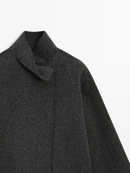 Wool blend cape coat with high neck