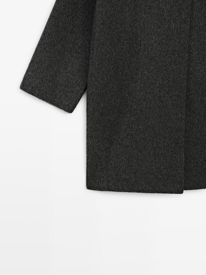 Wool blend cape coat with high neck