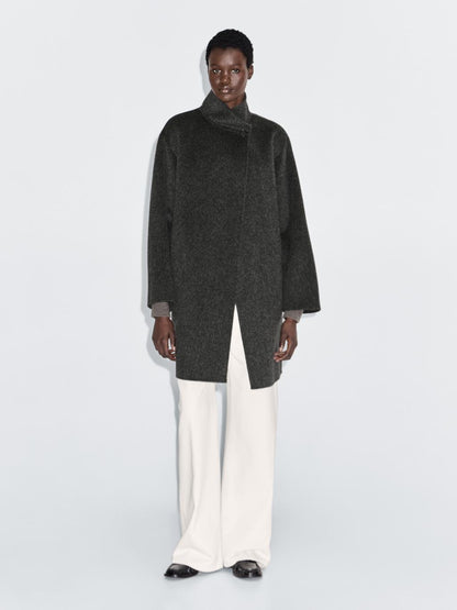 Wool blend cape coat with high neck