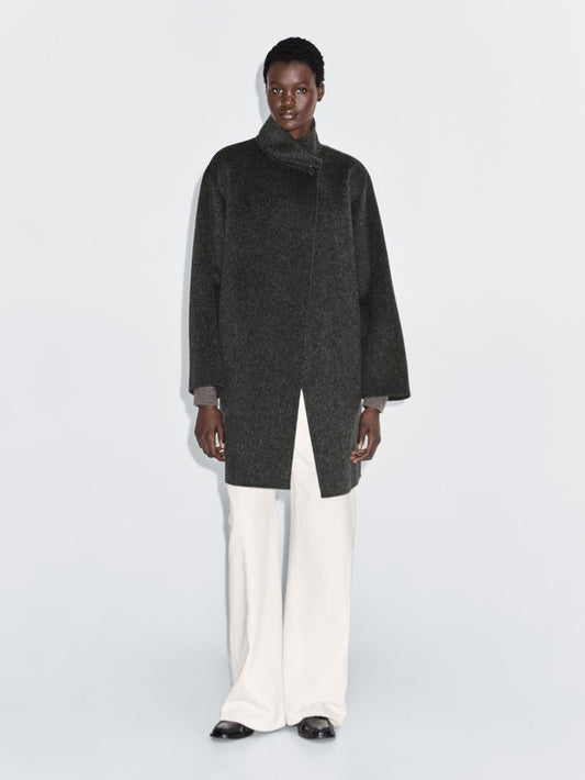 Wool blend cape coat with high neck