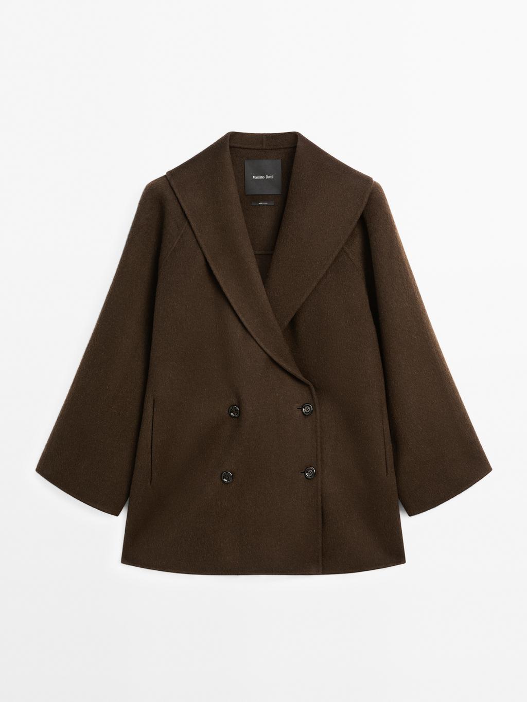 Wool blend double-breasted coat with tuxedo collar