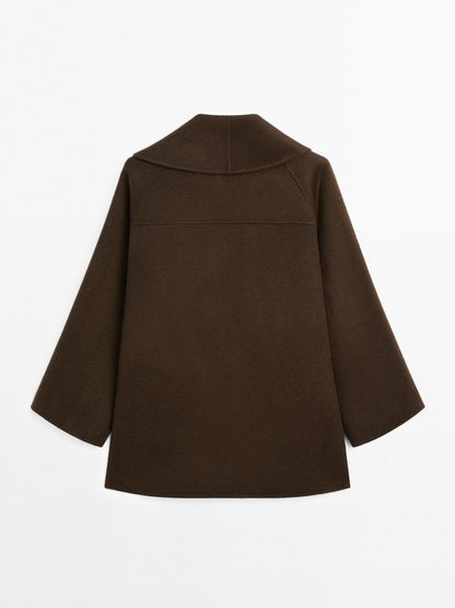 Wool blend double-breasted coat with tuxedo collar