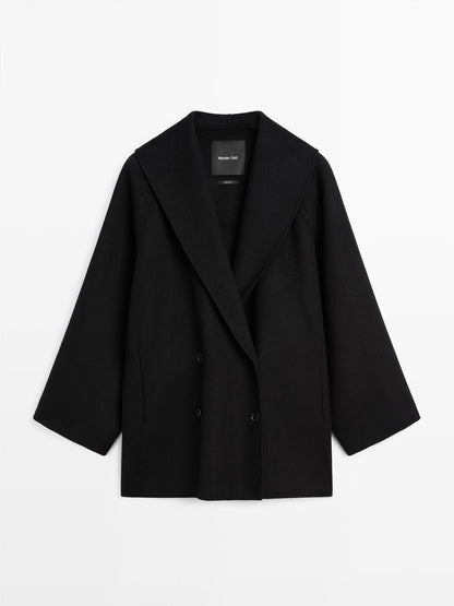 Wool blend mid-length coat with lapel collar