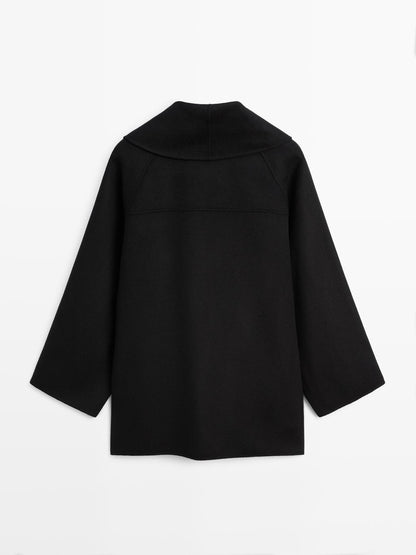 Wool blend mid-length coat with lapel collar