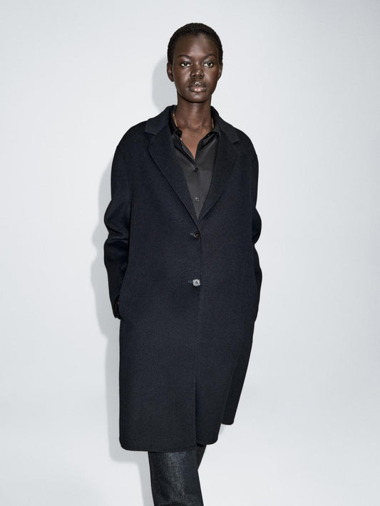 Long wool blend two-button coat