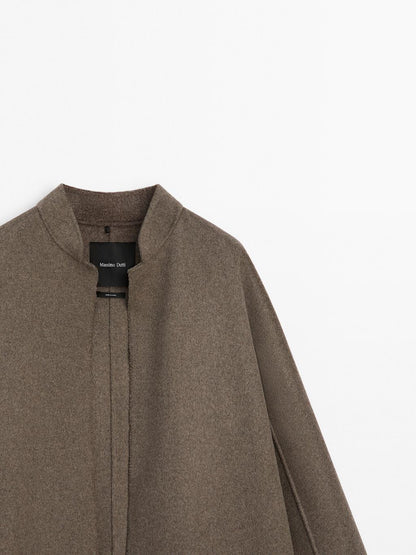 Long open wool blend coat
