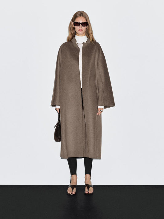 Long open wool blend coat