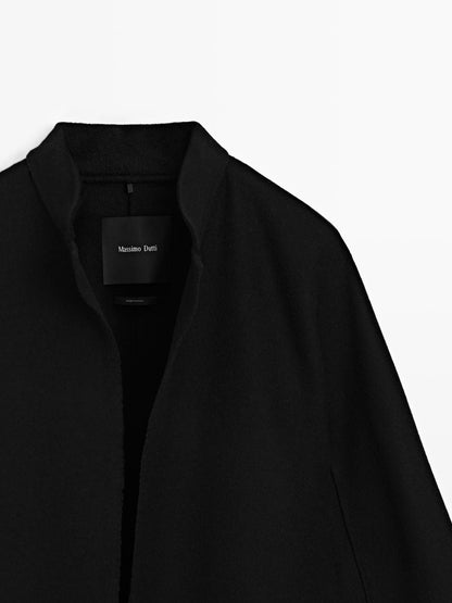 Long coat with stand collar