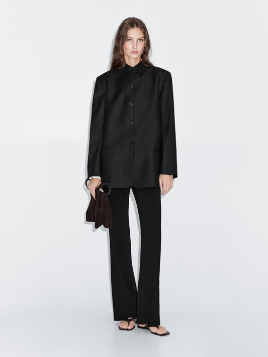 Contrast collar short coat