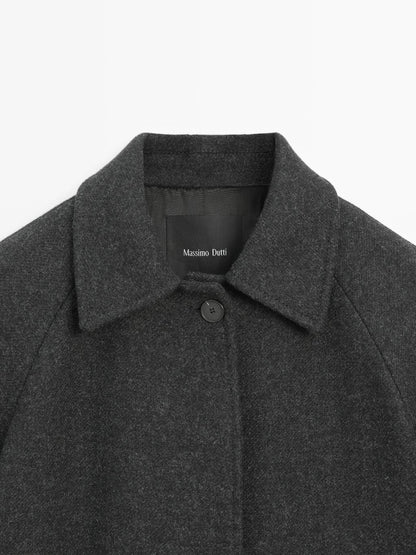 Short wool blend raglan sleeve coat