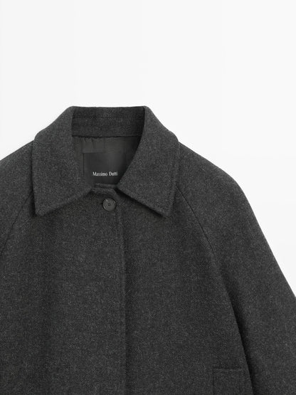 Short wool blend raglan sleeve coat