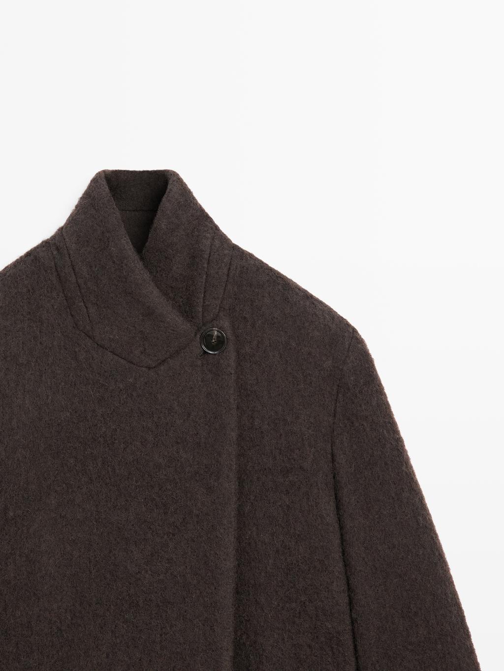 Long double-breasted coat with brushed finish