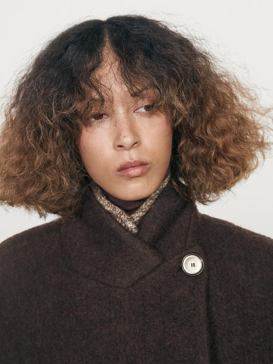 Long double-breasted coat with brushed finish