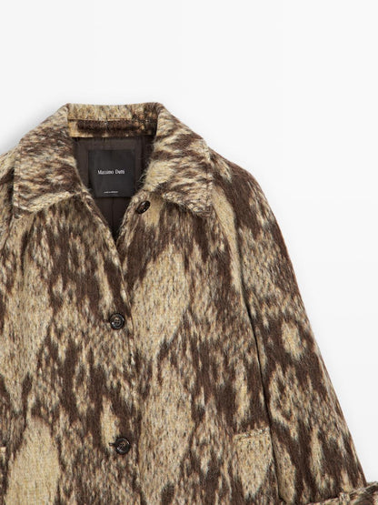 Long wool blend snakeskin print coat