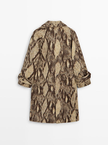 Long wool blend snakeskin print coat