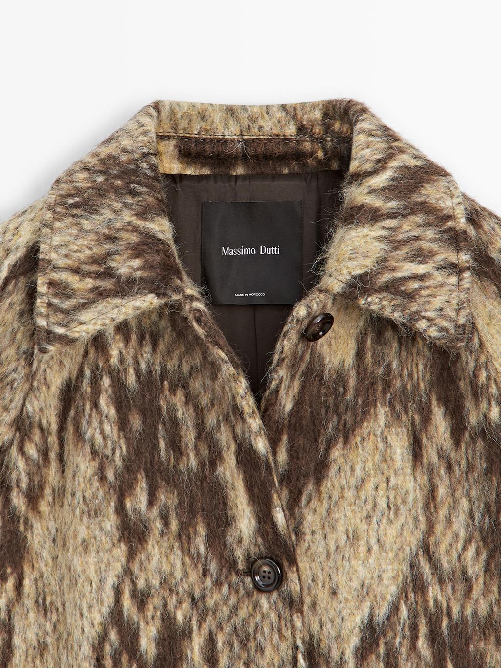 Long wool blend snakeskin print coat