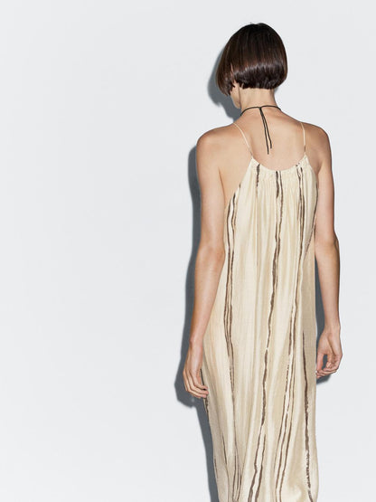 Flowing stripe print midi dress