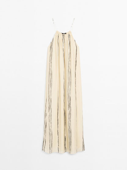 Flowing stripe print midi dress