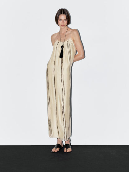 Flowing stripe print midi dress