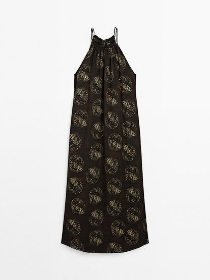 Ramie blend long print dress