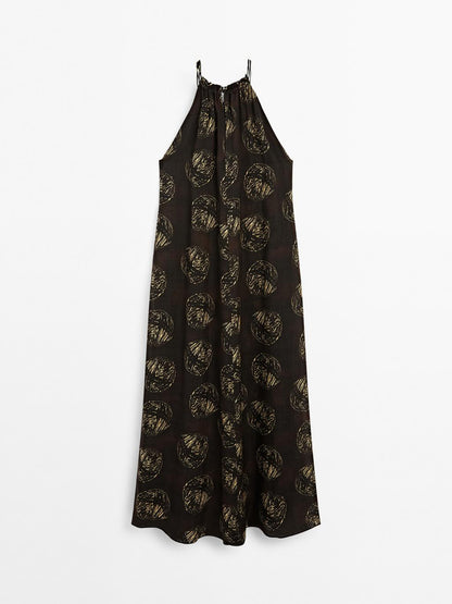 Ramie blend long print dress