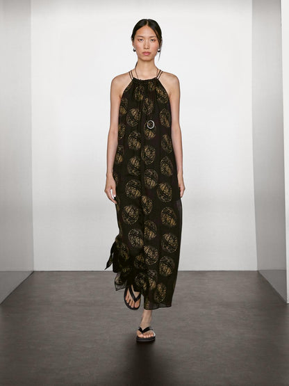 Ramie blend long print dress