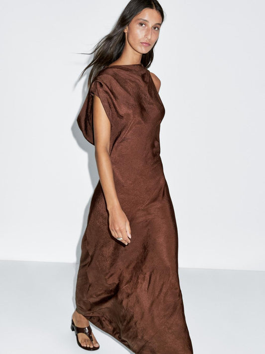 Long satin dress with open back